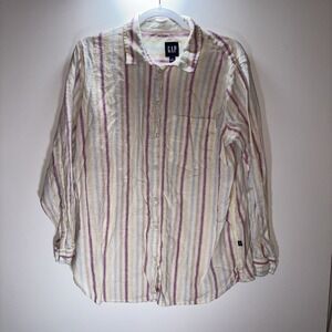 Women's Gap Longed Sleeve Striped Shirt Size Large Beach Bohemian Classic Casual